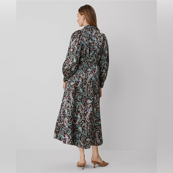 NWT Ann Taylor Midi Long Sleeve Floral Paisley Belted Buttoned Shirtdress - Picture 3 of 14